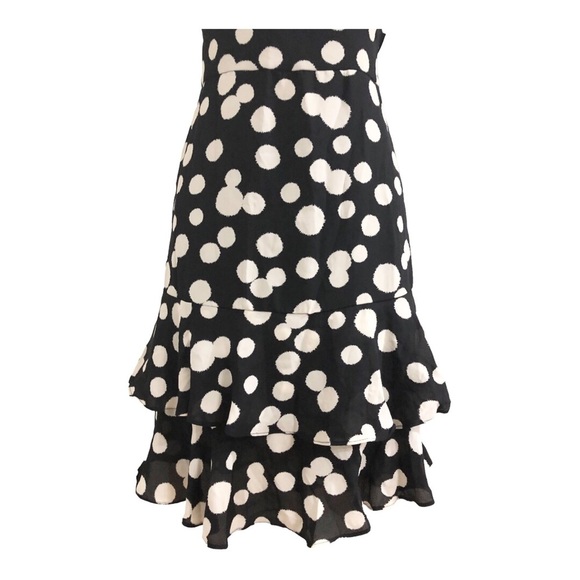 Nicole miller studio black oversize polka dot flutter hem flirty dress size 2 - Picture 12 of 16